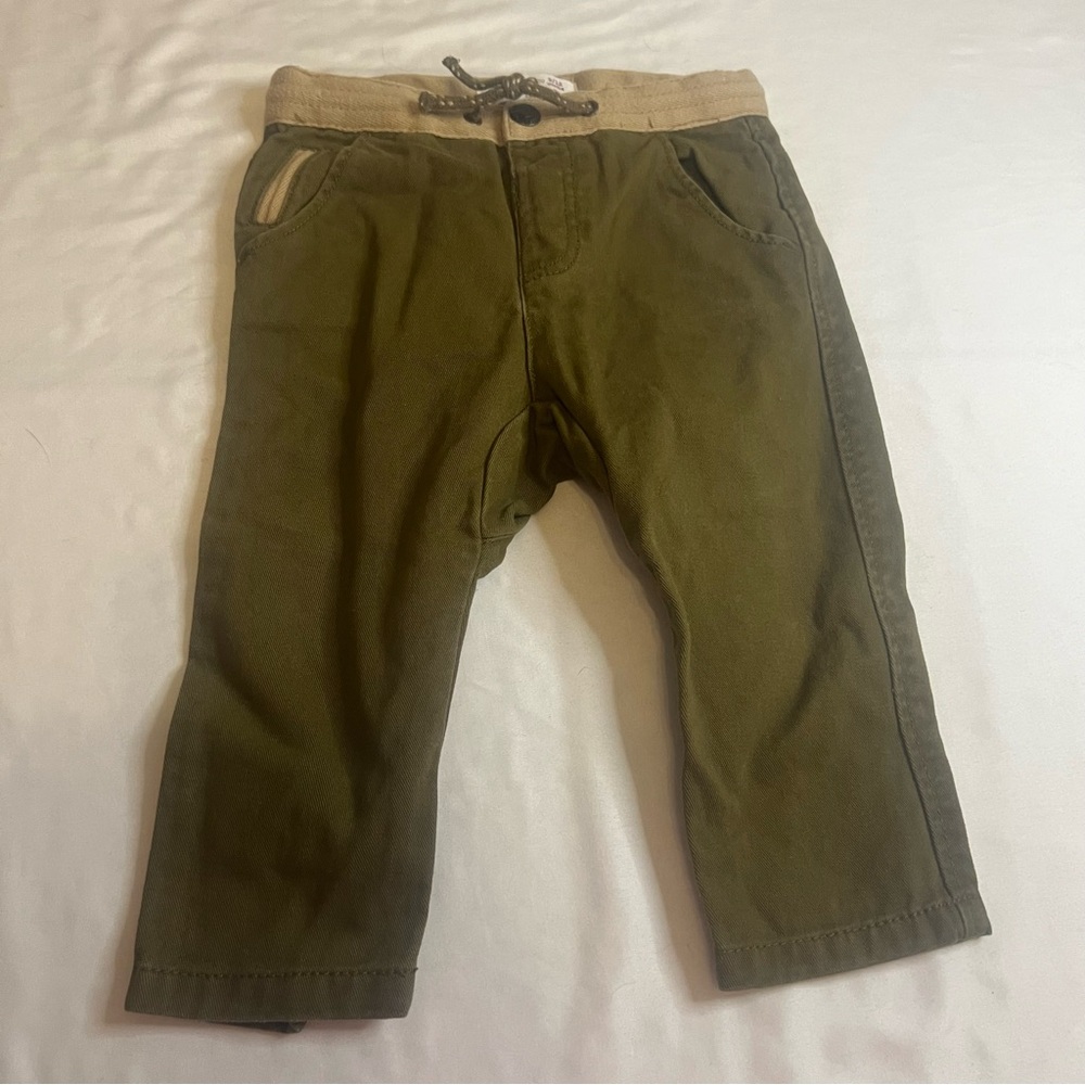 Zara Baby Boy Pants 9-12 Months Olive Green Knit Waist Casual